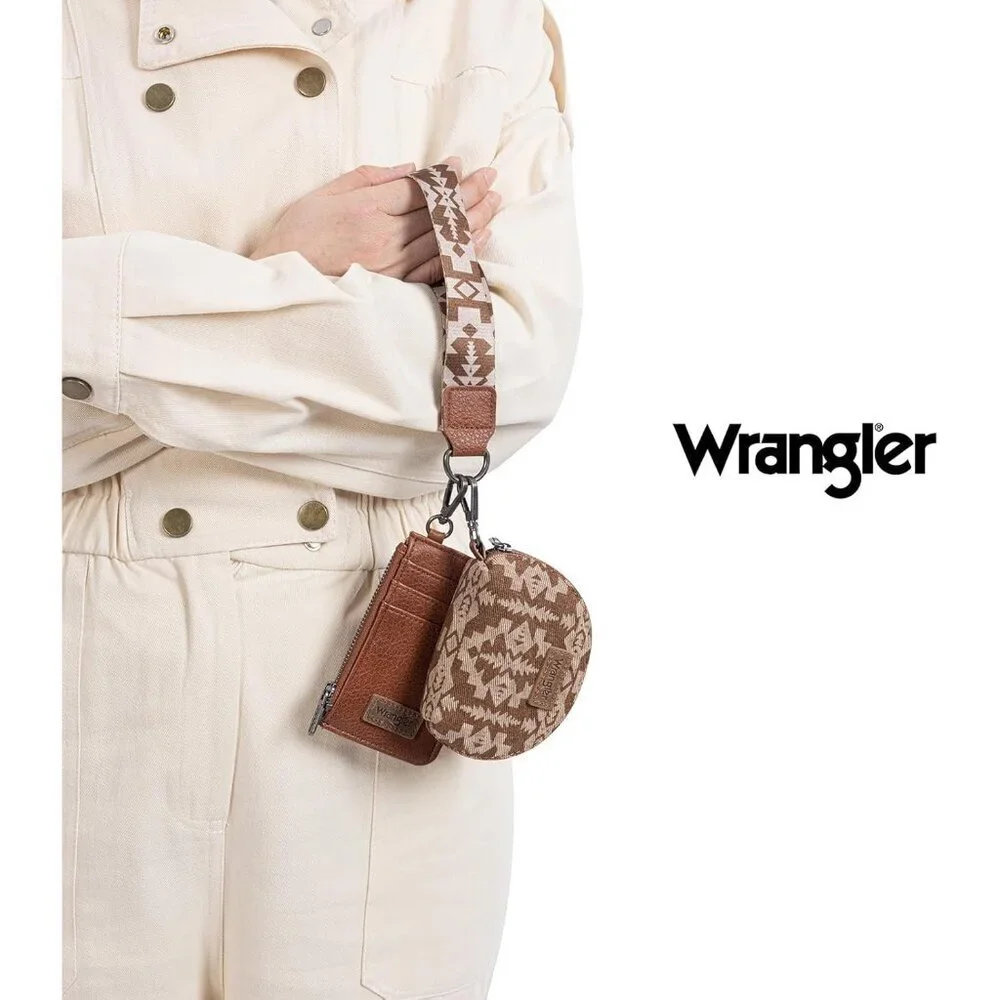 Wrangler Aztec Leather Wristlet Wallet Women Dual Pouch Credit Card Holder
